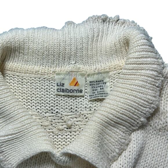 VTG Liz Claiborne Sz M Striped White Collared Short Sleeve Sweater Vintage - Picture 8 of 8